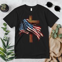American Flag And Christian Cross Patriotic 4th Of July Premium T-Shirt