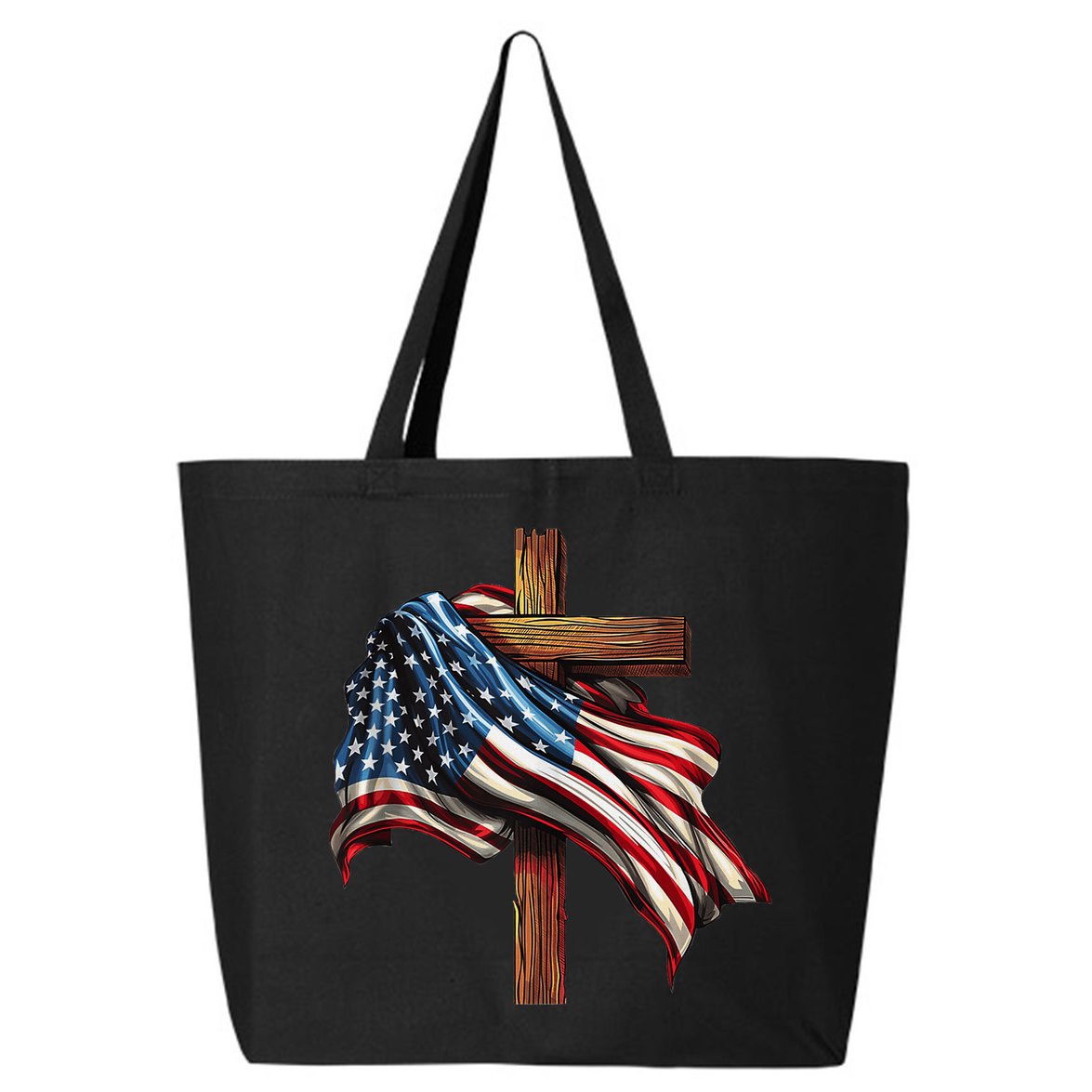 American Flag And Christian Cross Patriotic 4th Of July 25L Jumbo Tote