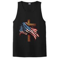 American Flag And Christian Cross Patriotic 4th Of July PosiCharge Competitor Tank
