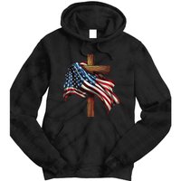 American Flag And Christian Cross Patriotic 4th Of July Tie Dye Hoodie