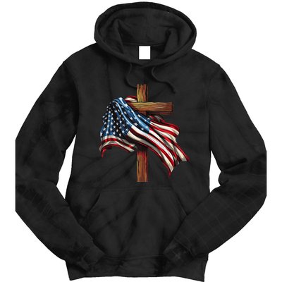 American Flag And Christian Cross Patriotic 4th Of July Tie Dye Hoodie