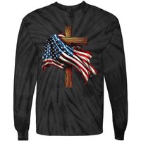 American Flag And Christian Cross Patriotic 4th Of July Tie-Dye Long Sleeve Shirt