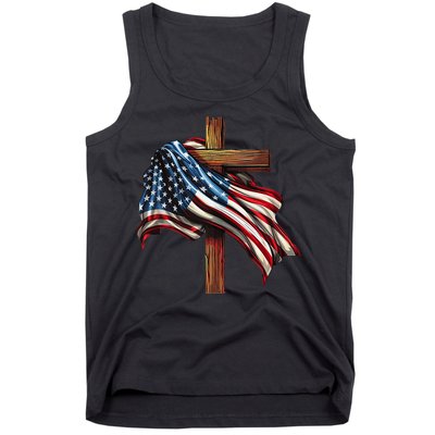 American Flag And Christian Cross Patriotic 4th Of July Tank Top