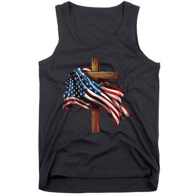 American Flag And Christian Cross Patriotic 4th Of July Tank Top