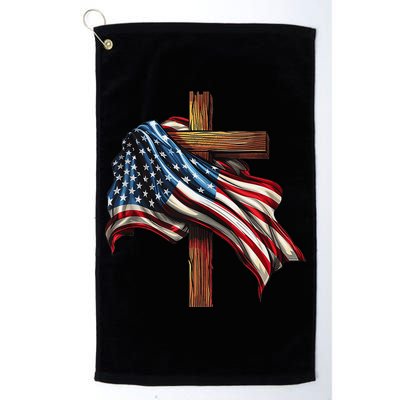 American Flag And Christian Cross Patriotic 4th Of July Golf Towel