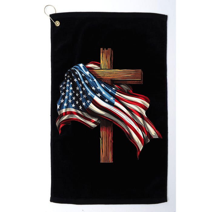 American Flag And Christian Cross Patriotic 4th Of July Golf Towel