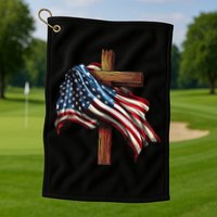 American Flag And Christian Cross Patriotic 4th Of July Golf Towel