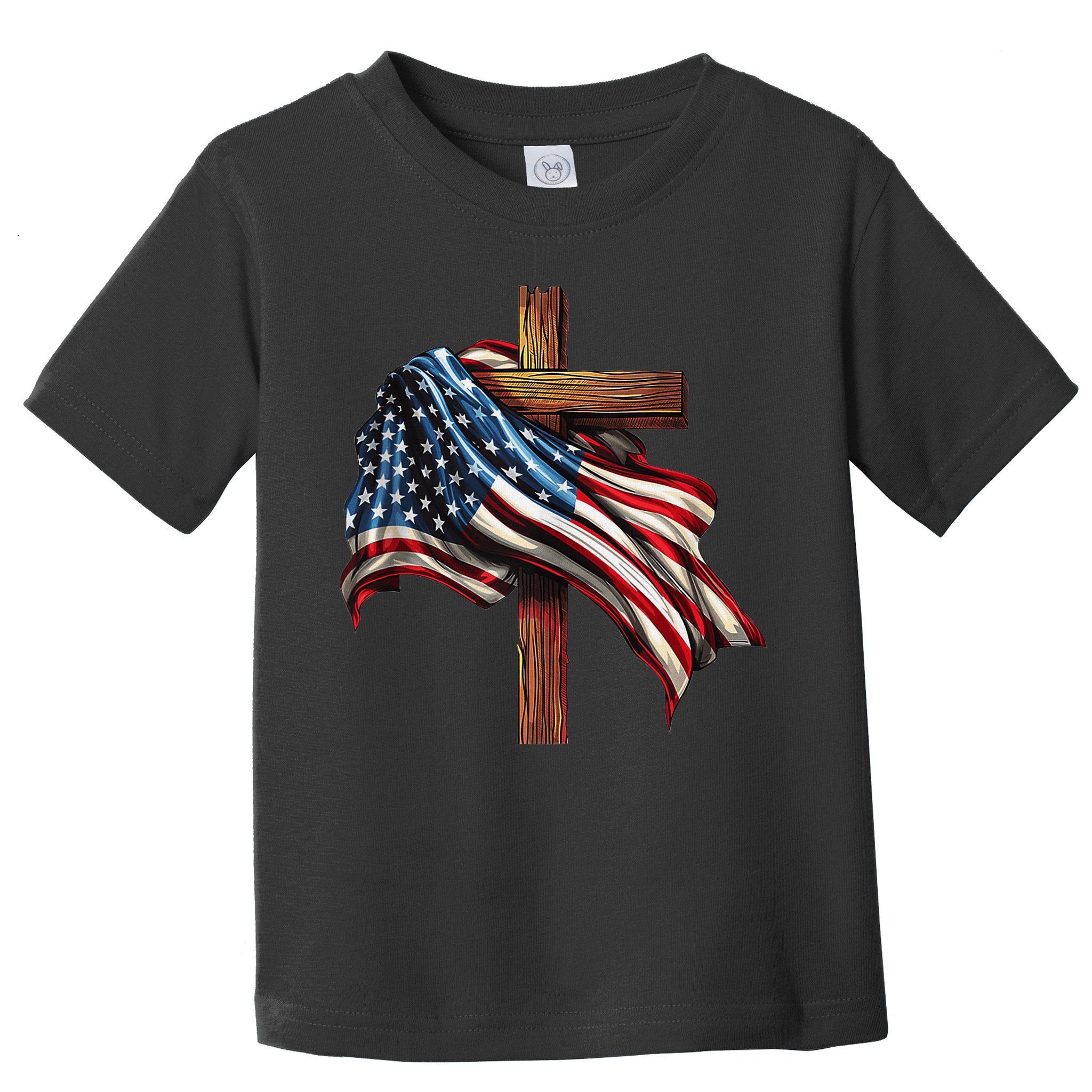 American Flag And Christian Cross Patriotic 4th Of July Toddler T-Shirt
