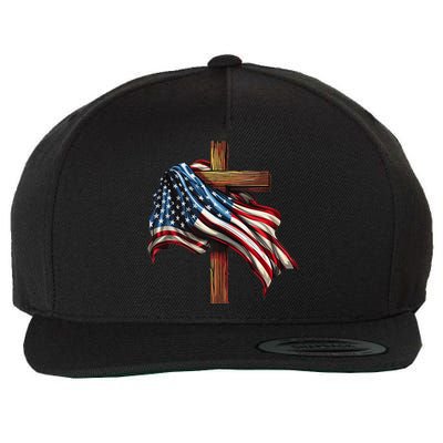 American Flag And Christian Cross Patriotic 4th Of July Wool Snapback Cap