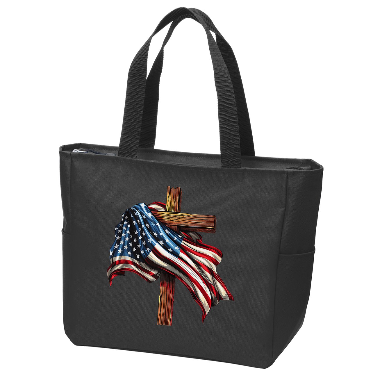 American Flag And Christian Cross Patriotic 4th Of July Zip Tote Bag