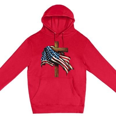 American Flag And Christian Cross Patriotic 4th Of July Premium Pullover Hoodie