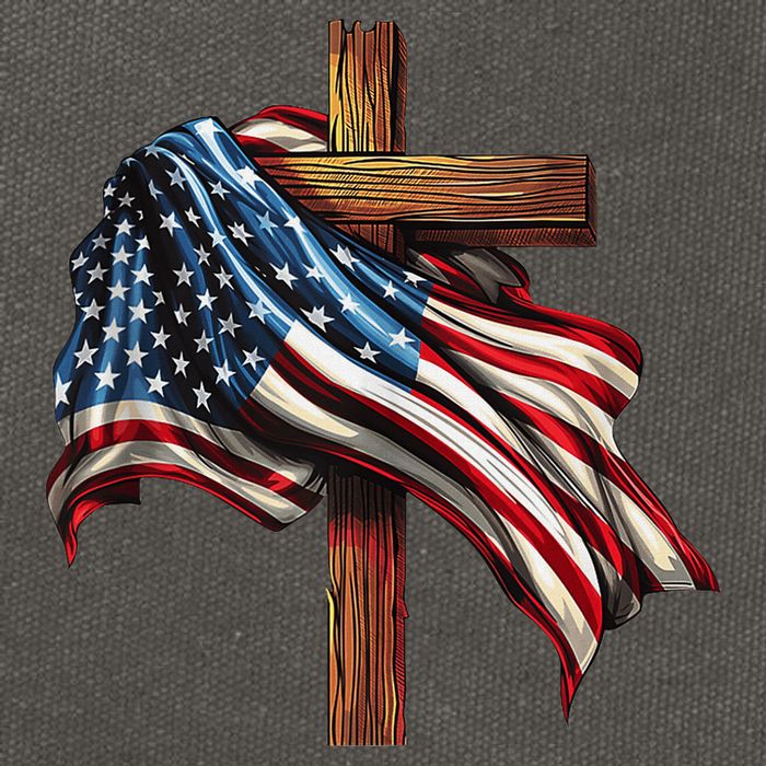 American Flag And Christian Cross Patriotic 4th Of July Cotton Canvas Backpack