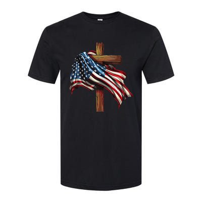 American Flag And Christian Cross Patriotic 4th Of July Softstyle® CVC T-Shirt