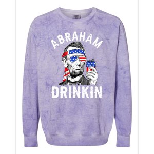 American Flag Abraham Drinking Merica Abe Lincoln Beer Lover Gift Colorblast Crewneck Sweatshirt