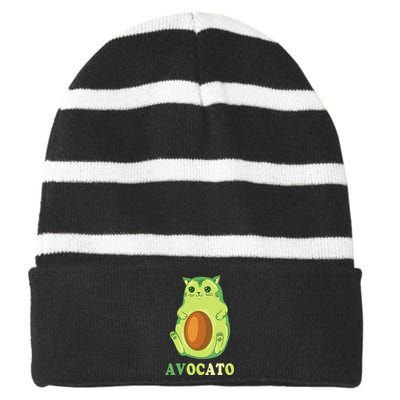 Avocato Funny Avocado Lover Cat Gifts Striped Beanie with Solid Band