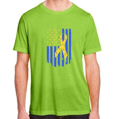 American Flag And Ribbon For Trisomy 21 Down Syndrome Ribbon Gift Adult ChromaSoft Performance T-Shirt