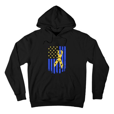 American Flag And Ribbon For Trisomy 21 Down Syndrome Ribbon Gift Hoodie