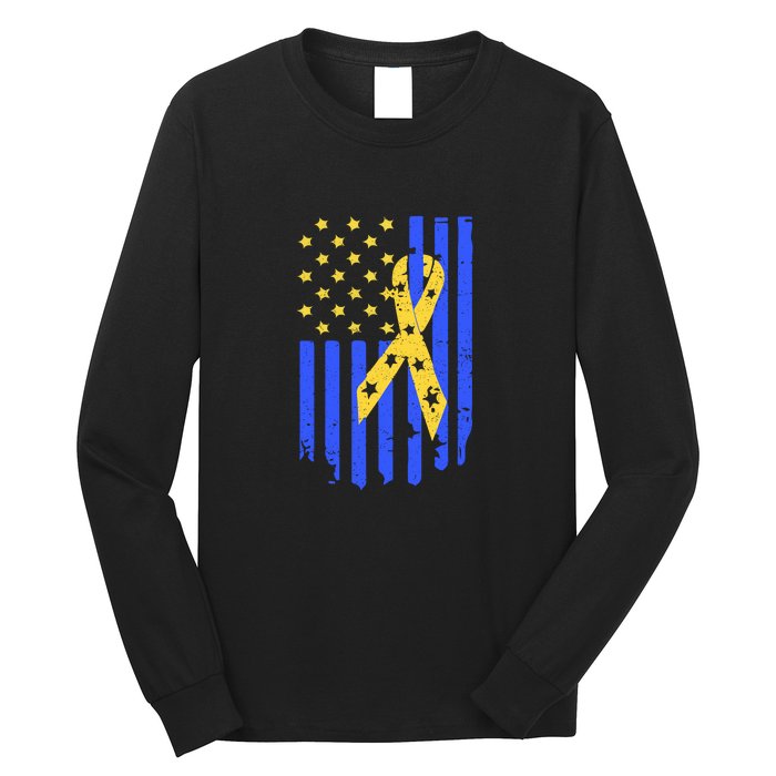 American Flag And Ribbon For Trisomy 21 Down Syndrome Ribbon Gift Long Sleeve Shirt