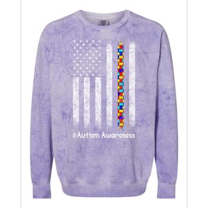 American Flag Autism Awareness Gift Colorblast Crewneck Sweatshirt