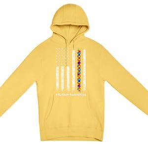 American Flag Autism Awareness Gift Premium Pullover Hoodie