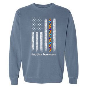 American Flag Autism Awareness Gift Garment-Dyed Sweatshirt