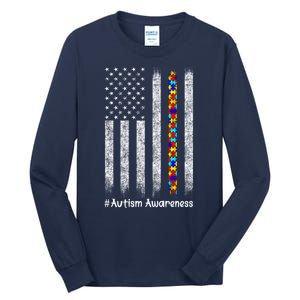 American Flag Autism Awareness Gift Tall Long Sleeve T-Shirt