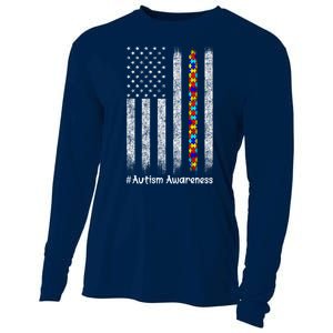 American Flag Autism Awareness Gift Cooling Performance Long Sleeve Crew