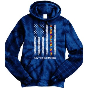 American Flag Autism Awareness Gift Tie Dye Hoodie