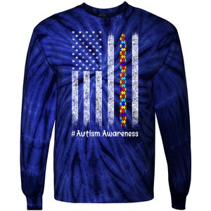 American Flag Autism Awareness Gift Tie-Dye Long Sleeve Shirt