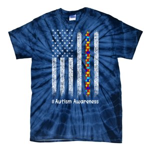 American Flag Autism Awareness Gift Tie-Dye T-Shirt