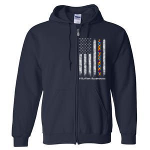 American Flag Autism Awareness Gift Full Zip Hoodie