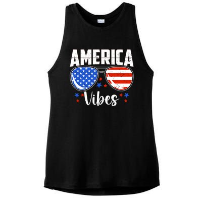 American Flag America Vibes 4th Of July Gift Ladies PosiCharge Tri-Blend Wicking Tank