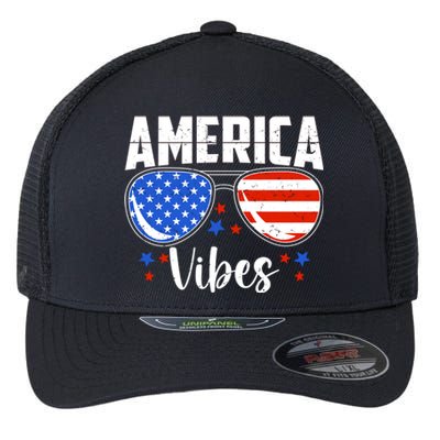 American Flag America Vibes 4th Of July Gift Flexfit Unipanel Trucker Cap