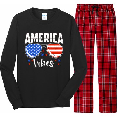 American Flag America Vibes 4th Of July Gift Long Sleeve Pajama Set