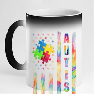 American Flag Autism Dad Mom Autism Awareness Puzzle Flag Gift 11oz Black Color Changing Mug