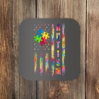 American Flag Autism Dad Mom Autism Awareness Puzzle Flag Gift Coaster