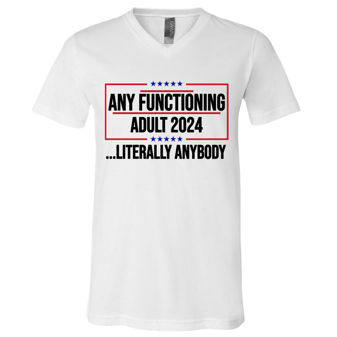 Any Functioning Adult 2024 Literally Anybody Funny Election V-Neck T-Shirt