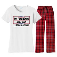 Any Functioning Adult 2024 Literally Anybody Funny Election Women's Flannel Pajama Set