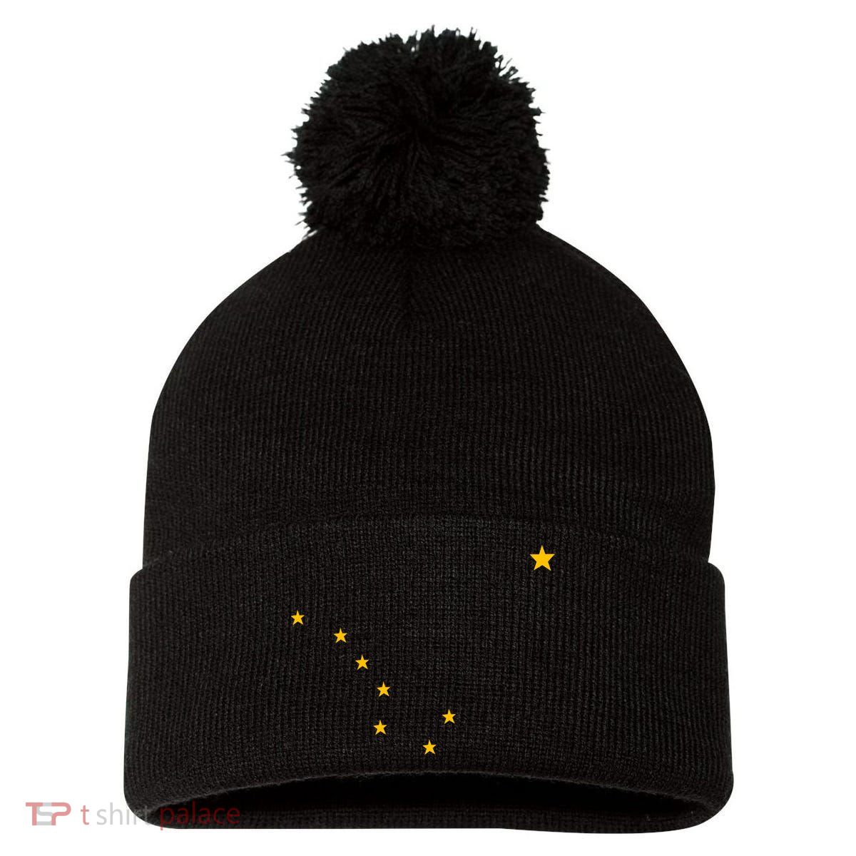 Alaskan Flag | Alaska Pride Northern Lights Big Dipper Polaris Pom Pom 12in Knit Beanie