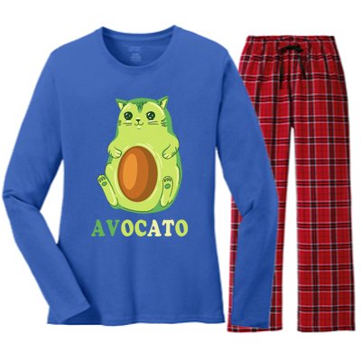 Avocato Funny Avocado Lover Cat Gifts Women's Long Sleeve Flannel Pajama Set 