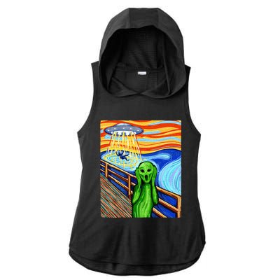 Alien Funny Alien Alien Lover UFO Ladies PosiCharge Tri-Blend Wicking Draft Hoodie Tank