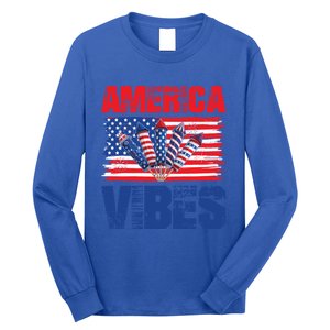 American Flag America Vibes 4th Of July Great Gift Long Sleeve Shirt