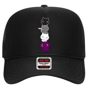 Asexuality Flag Animal Cat Ace Pride Demisexual Gift Asexual High Crown Mesh Back Trucker Hat