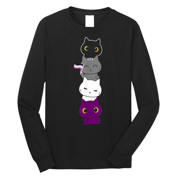 Asexuality Flag Animal Cat Ace Pride Demisexual Gift Asexual Long Sleeve Shirt