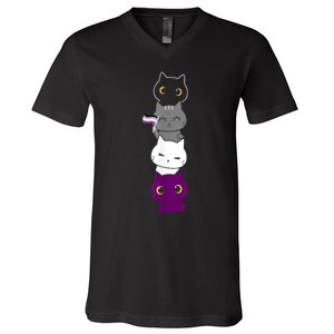 Asexuality Flag Animal Cat Ace Pride Demisexual Gift Asexual V-Neck T-Shirt