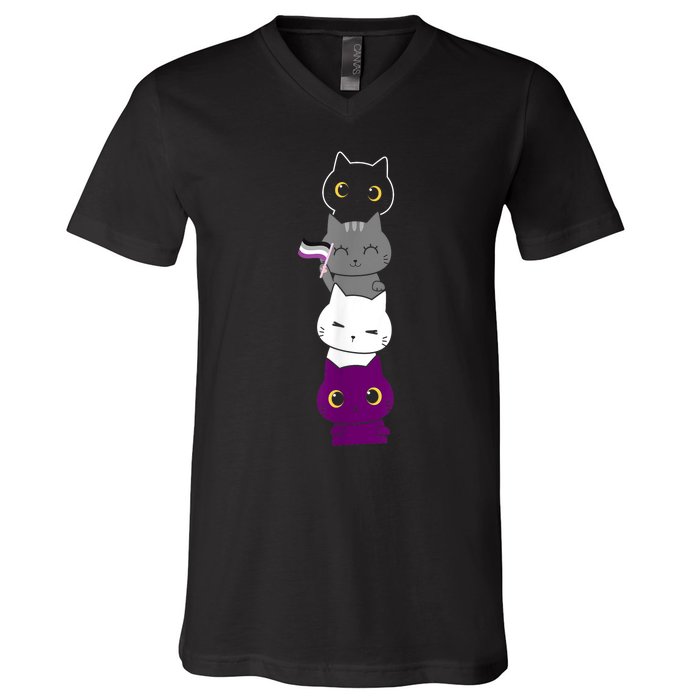 Asexuality Flag Animal Cat Ace Pride Demisexual Gift Asexual V-Neck T-Shirt