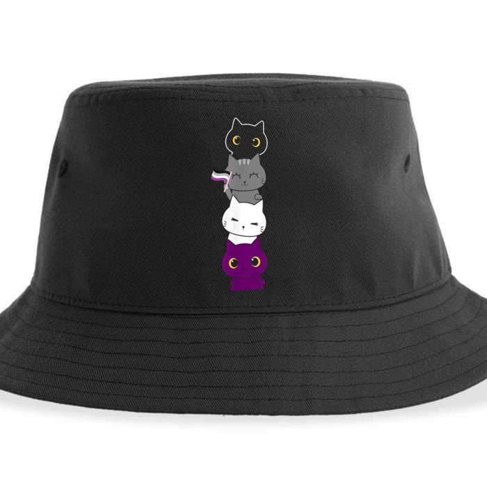 Asexuality Flag Animal Cat Ace Pride Demisexual Gift Asexual Sustainable Bucket Hat