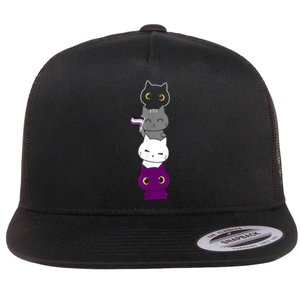 Asexuality Flag Animal Cat Ace Pride Demisexual Gift Asexual Flat Bill Trucker Hat