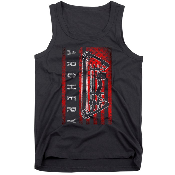 American Flag Archery Bowhunting Bow Deer Tank Top