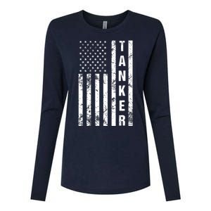 American Flag Army Tanker Womens Cotton Relaxed Long Sleeve T-Shirt